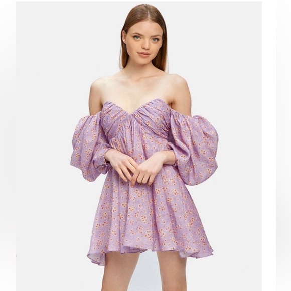 Bardot Lavender Floral Off-Shoulder Mini Dress - Picture 5 of 9